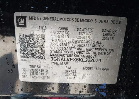 2019 GMC Terrain Slt из США, поврежденный, VIN 3GKALVEX6KL222079